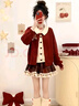 乖妮貓女童大童溫柔紅色一整套冬季新年戰袍蝴蝶結毛衣開(kāi)衫半身裙子套裝 兩件套【毛衣+格子裙】 130 碼 曬單實(shí)拍圖