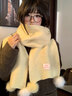 QUEEN TRIP韓版毛球針織圍巾女秋冬季保暖可愛(ài)百搭學(xué)生氛圍感軟糯圍脖披肩潮 軟萌可愛(ài)【黃色】顯白色系-防寒保暖 曬單實(shí)拍圖