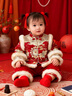 女寶寶抓周禮服冬裝新中式嬰兒周歲生日宴衣服紅色喜慶唐裝拜年服 夾棉上衣+加絨褲子 90 曬單實(shí)拍圖