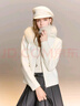 三彩【狐貍毛領(lǐng)】2025冬季新款連帽長(cháng)袖針織衫拉鏈開(kāi)衫毛衫M 奶白色 S 155/80A 曬單實(shí)拍圖