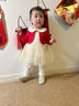 英氏（YEEHOO）嬰幼兒分體套裝女寶可愛(ài)紗裙蛤套春秋長(cháng)袖假兩件上衣洋氣時(shí)髦 紅白 80 cm 曬單實(shí)拍圖