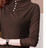 莎羽依德絨半高領(lǐng)保暖打底衫女秋冬2025新款修身顯瘦內(nèi)搭上衣長袖t恤女 咖啡色褶皺紐扣德絨 XL  建議115-129斤內(nèi) 曬單實(shí)拍圖