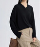深呼吸女裝Woolmark認證可機洗純羊毛V領(lǐng)針織衫女A302113 黑 L (4) 曬單實(shí)拍圖
