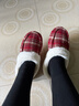 科柔（KENROLL）男女秋冬保暖棉鞋格子款加絨全包棉拖鞋 紅格子 35-36(230mm) 曬單實(shí)拍圖