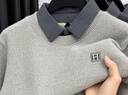 羅蒙襯衫領(lǐng)假兩件毛衣男加絨加厚保暖上衣冬季新款針織打底衫 淺灰色 （刺繡H） M 【體重90-120斤】 曬單實(shí)拍圖