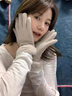 CRANTA KOMEIA手套冬季女加絨加厚保暖防寒絨可觸屏生日禮物送女生女友 卡其 高級感送老婆女朋友實(shí)用高檔 曬單實(shí)拍圖