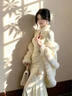 啄木鳥(niǎo)新中式改良旗袍連衣裙套裝裙女秋冬貴氣魚(yú)尾長(cháng)裙斗篷外套毛毛披肩 披肩外套+米白連衣裙 套裝 M 曬單實(shí)拍圖