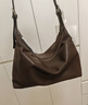裘真【明星同款】植鞣牛皮羊皮雙耳hobo單肩斜挎大容量包包女 咖啡色-(羊皮） 曬單實(shí)拍圖