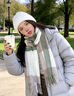 MITHAOL KUSC100%羊毛格子圍巾女保暖披肩女士圍脖生日跨年禮物送女友送女生 綠色格紋【高檔禮盒裝】 曬單實(shí)拍圖