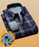 立蒙冬季男士保暖襯衫加絨加厚長(cháng)袖格子襯衣中年爸爸裝 339細藍格2XL 曬單實(shí)拍圖