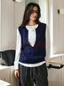 Olrain【5折】法式休閑顯瘦深V領(lǐng)毛織馬甲女秋季新款疊穿背心 藏青色 L 曬單實(shí)拍圖