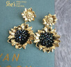 She's茜子梵高向日葵原創(chuàng  )手工釘珠礦彩水晶耳環(huán)復古耳釘耳飾新年禮物女 金色向日葵D0 曬單實(shí)拍圖
