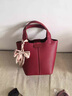紅色新娘結婚包女2025秋新款真皮菜籃子手提水桶包百搭斜挎包 酒紅色 曬單實(shí)拍圖