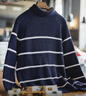 馬登工裝美式復古條紋插肩袖毛衣高領(lǐng)針織菠蘿紋加厚保暖外穿男冬 藏青色 【男士毛衣/針織衫/男款2025新款冬/毛線(xiàn)衣】 M 曬單實(shí)拍圖