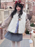哈魯迪羊羔毛馬甲女冬季新款2026藍格子拼接設計感無(wú)袖背心外穿坎肩上衣 白色 均碼 （90-130斤） 曬單實(shí)拍圖