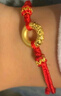 周六福平安扣情侶手繩5D硬金黃金轉運珠情侶款 約0.91g 紅繩生日禮物 曬單實(shí)拍圖
