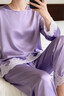 絲語(yǔ)蓮花（LE LOTUS D'EZE）100%桑蠶絲睡衣套裝女紫色可外穿簡(jiǎn)約長(cháng)袖長(cháng)褲蕾絲拼接絲綢家居服 溫柔紫 L (165/84B) 曬單實(shí)拍圖