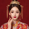 締晶新娘秀禾服頭飾金色鳳冠新中式結婚流蘇發(fā)飾高檔皇冠耳環(huán)套裝配飾 曬單實(shí)拍圖