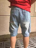 夏天薄款破洞牛仔短褲男潮牌寬松直筒五分褲男韓版潮流復古中褲子 藍色 3XL 曬單實(shí)拍圖