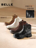 百麗（Belle）復古時(shí)裝靴女冬季新款商場(chǎng)柔軟羊皮舒適粗跟加絨短靴E5S1DDD5 黑色-絨里 38 (240mm) 曬單實(shí)拍圖