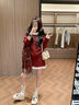 歐迪惠（Oudihui）2025年新款紅色毛衣連衣裙秋冬女裝新年戰袍套裝針織裙子女兩件套 紅色 S 曬單實(shí)拍圖