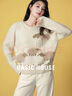 Basic House/百家好慵懶風(fēng)刺繡套頭毛衣小個(gè)子秋冬新款圓領(lǐng)上衣女 燕麥色 M 曬單實(shí)拍圖