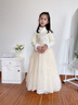 小咔衣濃（Xiaokayinong）女童禮服生日宴高端小主持人長(cháng)袖花童婚紗兒童鋼琴演奏演出服冬季 香檳色3929長(cháng)袖長(cháng)款連衣裙（加絨） 130 曬單實(shí)拍圖