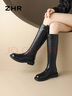 ZHR長(cháng)筒靴女冬不過(guò)膝西部騎士靴平底皮帶扣顯瘦加絨靴子FK28A黑色36 曬單實(shí)拍圖