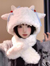 邦帛世毛絨帽女冬可愛(ài)小羊毛絨帽子圍巾一體兩件套加絨保暖圣誕新年禮物 帽子【小羊帽圍脖兩件套】 曬單實(shí)拍圖