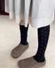 爾晏襪子女襪秋冬季波點(diǎn)襪純色及膝襪簡(jiǎn)約小腿襪波點(diǎn)圖案女款長(cháng)筒襪 波點(diǎn)長(cháng)筒襪：黑色 1雙 曬單實(shí)拍圖
