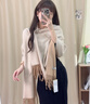 啄木鳥(niǎo)2025新款羊毛雙面素色圍巾女韓版情侶中長(cháng)款圍脖秋冬保暖拼色披肩 米-駝雙面 曬單實(shí)拍圖