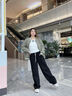 都市麗人闊腿褲女2025冬季新款大碼女褲高腰直筒休閑褲保暖加絨褲黑色褲子 曬單實(shí)拍圖