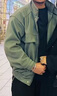 馳桓厚款秋冬呢子大衣男裝寬松百搭呢子夾克外套痞帥潮牌搭配三件套 7737毛呢外套綠色+A011黑色毛衣+黑色西褲（三件套） XL 曬單實(shí)拍圖