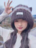 oein帽子女秋冬季貓耳費爾島毛線(xiàn)帽加絨保暖百搭顯臉小針織護耳包頭帽 咖色 均碼（54-58cm） 曬單實(shí)拍圖