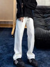 卡圖弛加絨白色微喇牛仔褲男秋冬季高腰顯瘦直筒褲加厚保暖休閑長(cháng)褲子 白色【加絨】 XL 曬單實(shí)拍圖