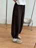 匯媚花苞氣球女士休閑褲2025年冬季新款加厚外穿褲子慵懶闊腿褲潮流女 咖色 L 曬單實(shí)拍圖