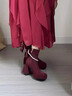 SUSTYLE國際高端品牌女裝2025冬季新款修身靴防水短靴女厚跟高跟鞋百搭 酒紅色8cm[精美禮盒] 40 [標準碼] 曬單實(shí)拍圖