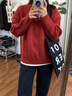 妙奕嘉紅色毛衣女秋冬高級感慵懶風(fēng)針織衫內搭上衣長(cháng)袖t恤女毛衫線(xiàn)衣女 圓領(lǐng)針織麻花毛衣【紅色】 均碼 曬單實(shí)拍圖