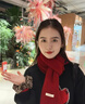 路讓宋純羊毛紅色新年圍巾女2026新款秋冬季韓系氛圍感針織毛絨護頸圍脖 CD108針織韓版羊毛圍巾【大紅色】 曬單實(shí)拍圖