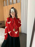 皮爾卡丹紅色圣誕新年氛圍感雙拉鏈加厚毛衣開(kāi)衫女冬新款圓領(lǐng)針織外套 紅色 L 【110-120斤】 曬單實(shí)拍圖