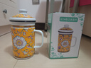 加厚搪瓷杯茶杯帶蓋辦公杯簡(jiǎn)約馬克杯家用杯子大容量過(guò)濾茶杯送禮 黃纏枝帶漏網(wǎng) 1個(gè) 600ml 曬單實(shí)拍圖