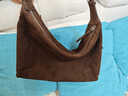 裘真植鞣（磨砂皮）雙耳hobo包復古單肩斜挎大容量通勤包包女 咖啡色-(磨砂皮版） 大包 曬單實(shí)拍圖