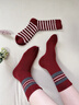 薩拉維夫（SLLAVIF）酒紅色襪子女款冬款2026馬年新款酒紅色本命年新年襪冬天禮物長(cháng)襪 波點(diǎn)+二杠+愛(ài)心+麻花 4雙 均碼 曬單實(shí)拍圖