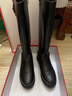 啄木鳥(niǎo)真皮女靴冬季平底棉靴防滑矮跟加絨羊毛長(cháng)筒靴子中筒靴馬靴女棉鞋 黑色（加厚羊毛里） 37 曬單實(shí)拍圖