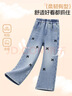 唐獅（TonLion）女童加絨牛仔褲冬季保暖蝴蝶結褲子中大童直筒褲寬松長(cháng)褲 藍色170 曬單實(shí)拍圖