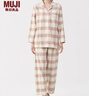 MUJI女式無(wú)側縫法蘭絨睡衣女士家居服女款純棉25年冬季套裝 女裝 粉紅色格紋 XL （上裝165/92A 下裝165/74A） 曬單實(shí)拍圖