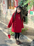 女童拜年服外套冬季2025新款兒童冬裝呢子大衣女孩新中式喜慶衣服 紅色 150 cm 曬單實(shí)拍圖