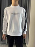 名郎（MELLEN）正品牌奢侈男士高端長(cháng)袖t恤秋季新款寬松休閑圓領(lǐng)衛衣打底衫 高檔拼接白色【現貨速達】 XL 建議【140-155斤】 曬單實(shí)拍圖
