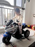 貝趣兒童電動(dòng)車(chē)摩托車(chē)1-3-6歲寶寶三輪車(chē)小孩玩具車(chē)可坐人遙控電瓶車(chē) 超大警車(chē)藍【遙控雙驅+藍牙+皮座 1-7歲生日周歲六一兒童節禮物 曬單實(shí)拍圖