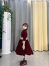 G.duck秋冬女童鋼琴演奏禮服中童大提琴考級演出服朗誦獨唱紅色絲絨 酒紅色 收藏加購贈囎頭飾 140 身高130-135cm年齡9-10歲 曬單實(shí)拍圖